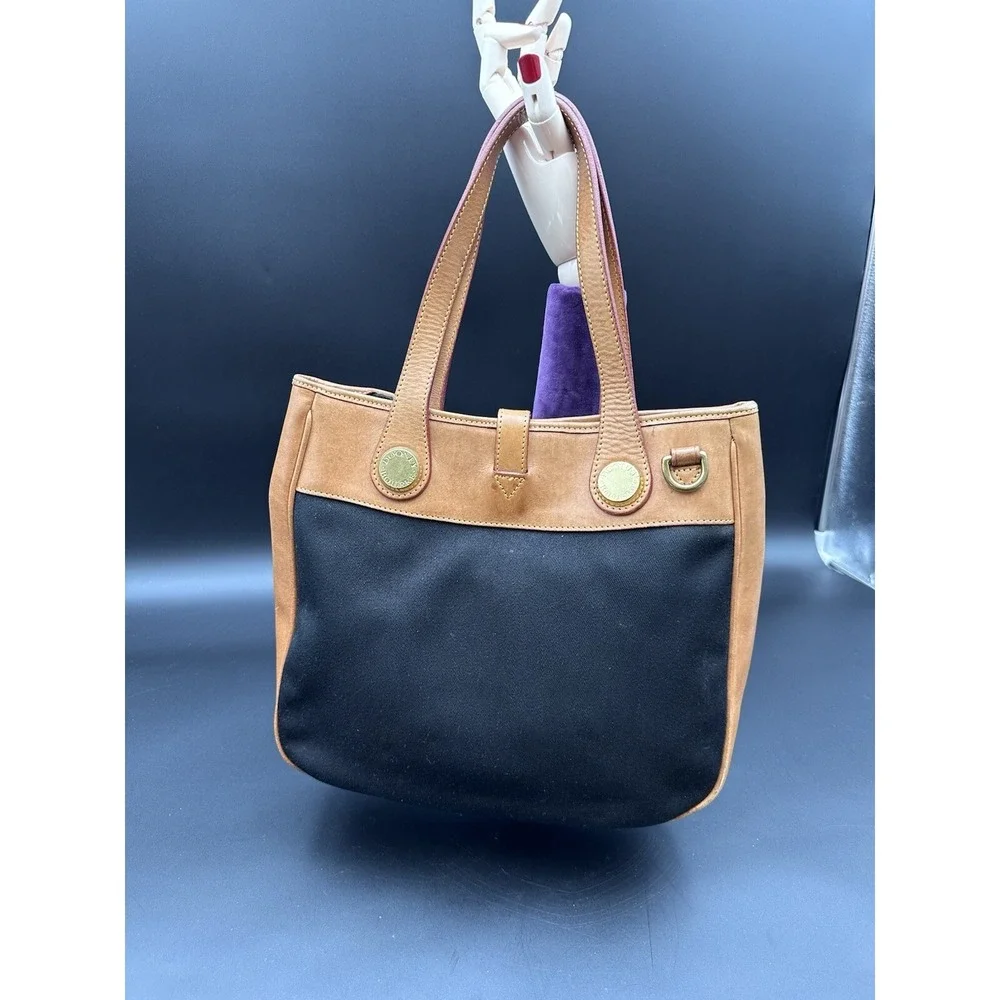Dooney Bourke Black Canvas & Ran Leather Satchel,‎ Handbag, Top Handle Bag